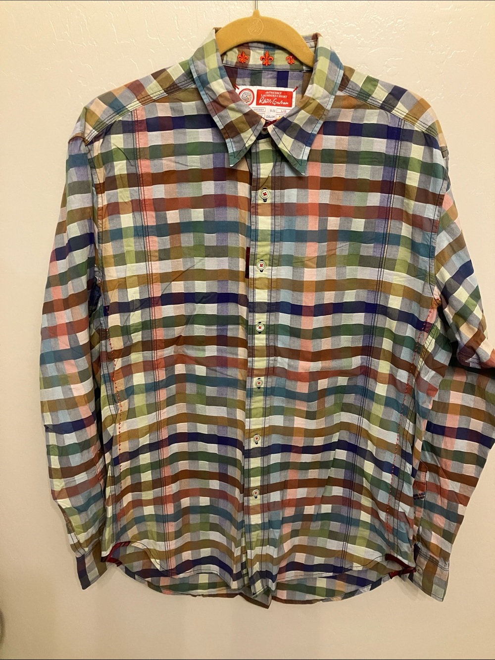 Robert Graham Multicolor Plaid Cotton Shirt in Blue, Green, Brown, Orange